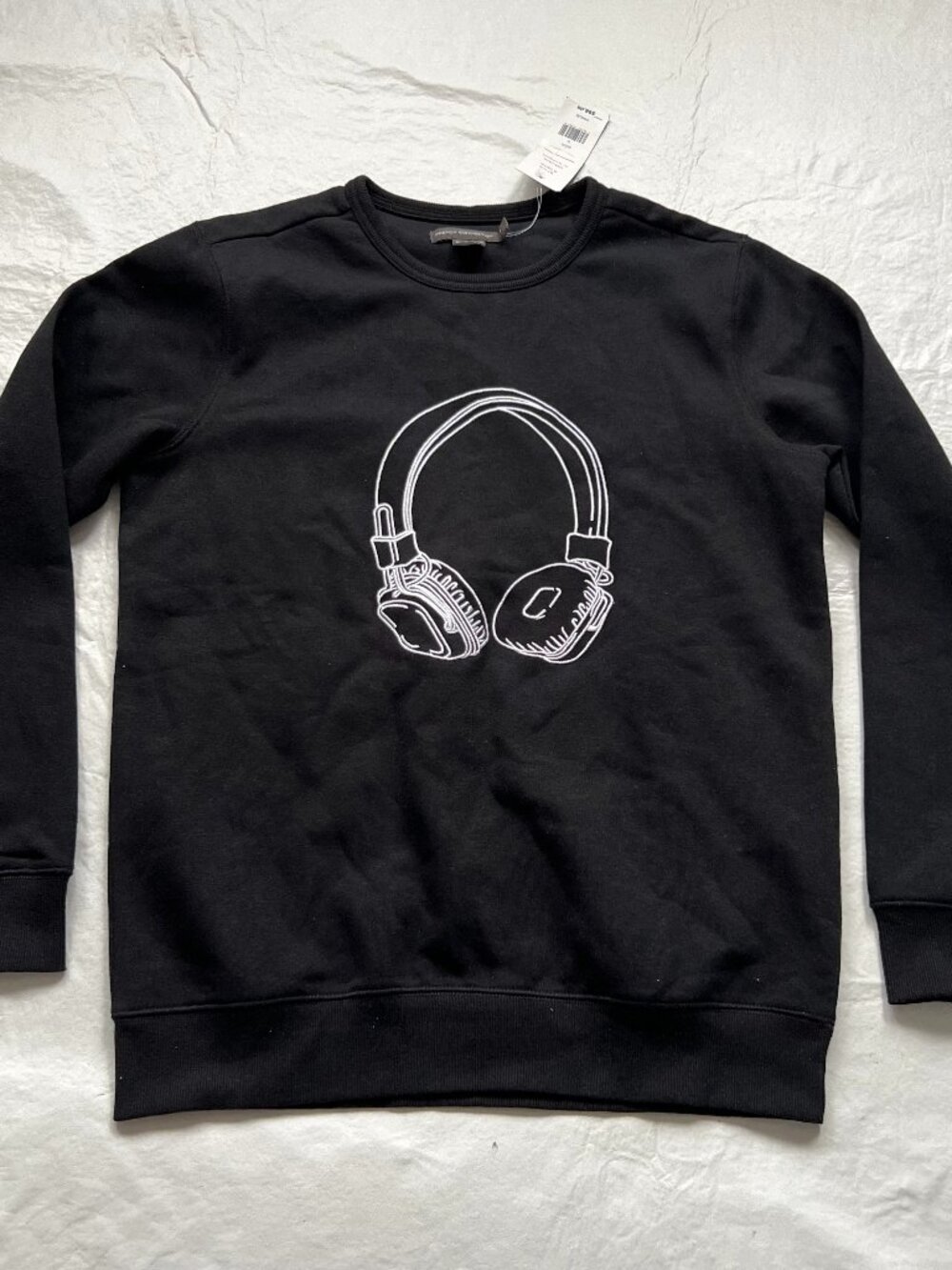French Connection Headphones Graphic Sweatshirt mens Small black white fleece